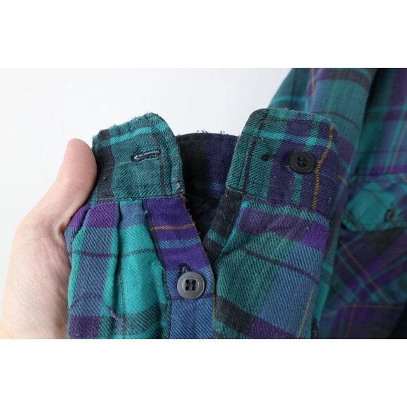 Vintage 90s Streetwear Mens Large Distressed Quilted Flannel Button Shirt Jacket - Picture 8 of 16